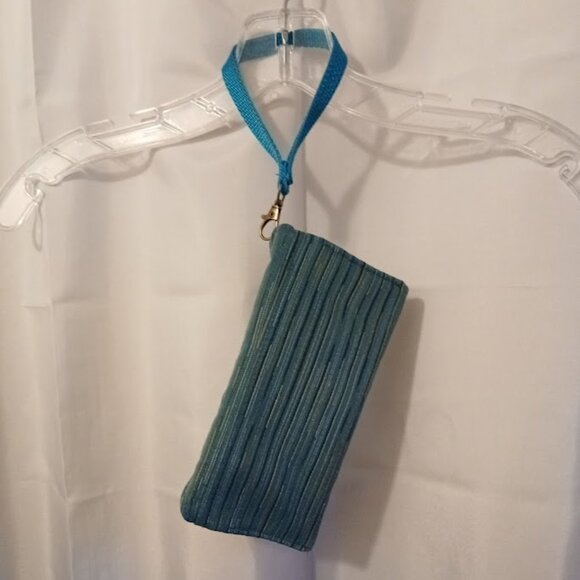 New Clutch Wristlet Wallet Teal Blue Gold Coin Purse Zippy Envelope Pouch - Picture 3 of 7